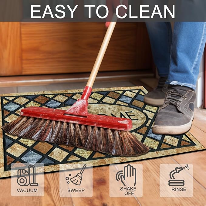 CHICHIC Welcome Door Mat 24x 36 Inch Front Doormat Outdoors for Home Entrance Outdoors Mat for Outside Entry Way Doormat Entry Rugs, Heavy Duty Non Slip Rubber Back Low Profile,Blue Welcome