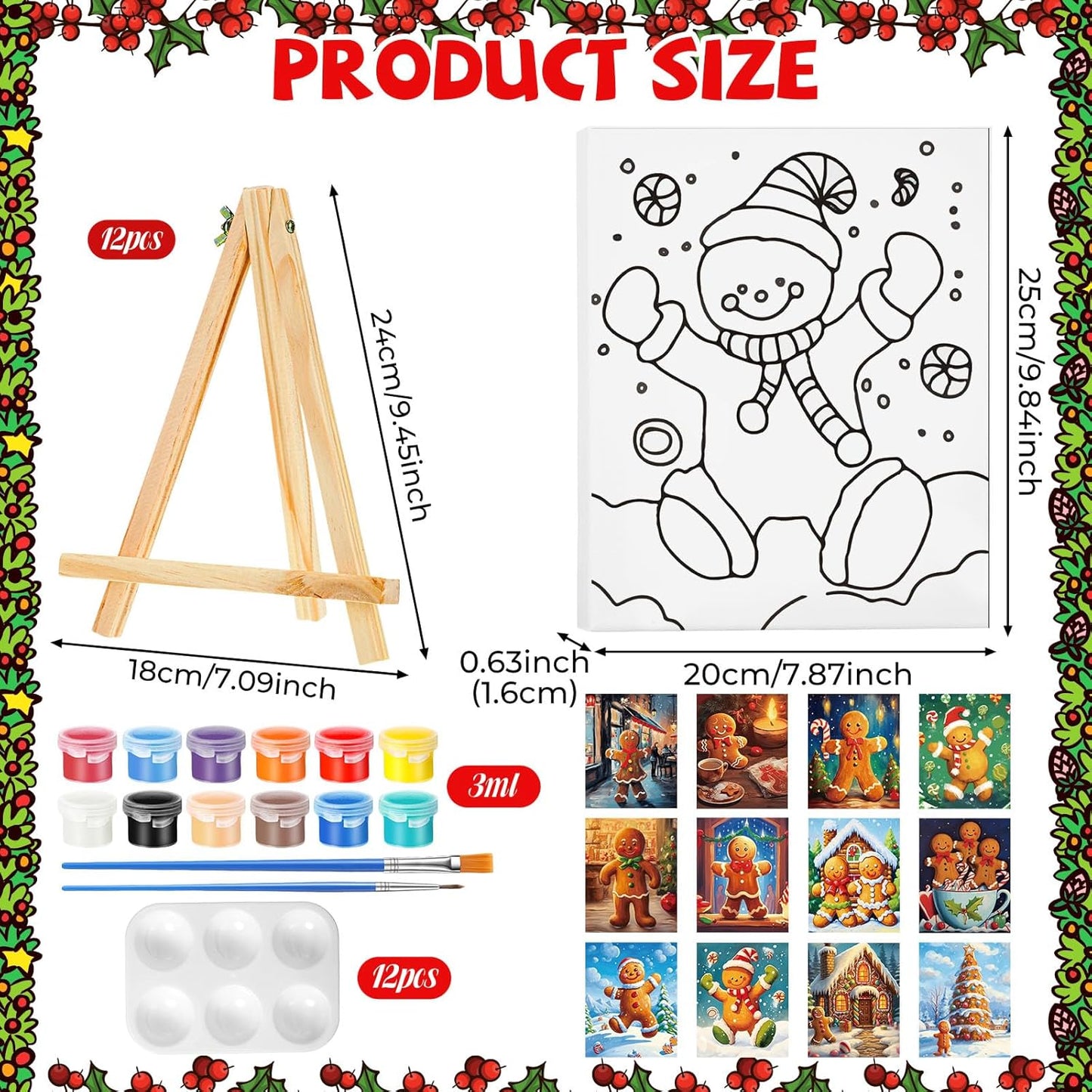 Zhanmai 12 Pack Pre Drawn Canvas for Painting Sip and Paint Kit 8" x 10" Paint Party Set Canvas Painting Pre Printed Canvases for Party Favor DIY Virtual Adult's Date Night(Gingerbread Man)