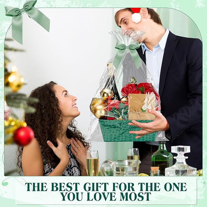 Wonderjune 20 Pcs Valentines Day Gift Baskets Empty To Fill Baskets For Gifts Empty With Gift Bag Bow Valentines Gifts Storage Basket Bulk for Wedding Party Wrapping(Green)