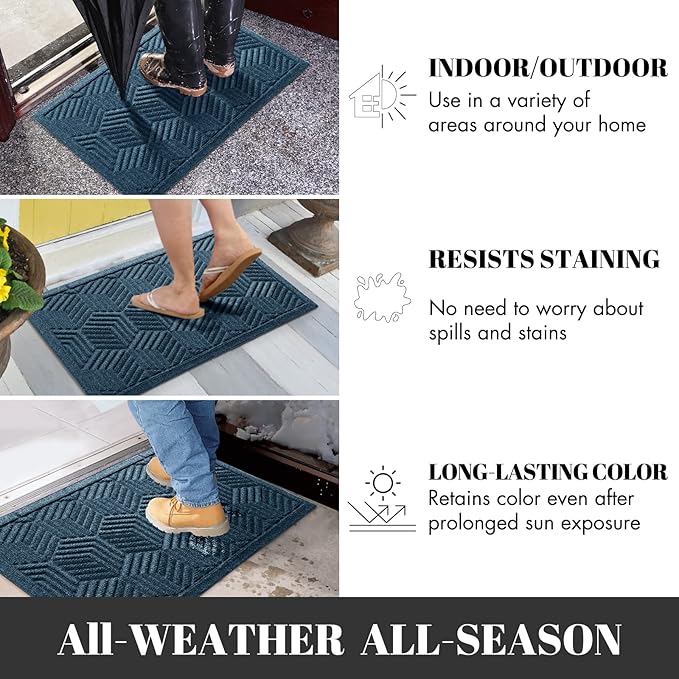 Yimobra Extra Large Door Mat 36x24, All-Season Waterproof Outdoor Mats for Front Door Entrance with Drainage Holes, Heavy Duty Non-Slip Doormat for Garage Patio Entryway Indoor, Blue