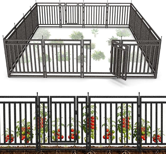 Garden Fence 32in (H) x 36ft (L), 14 Panels + 2 Gates, Durable Outdoor Yard Barrier, Secure Garden Fencing Weather-Resistant Fence Ideal for Pets, Privacy & Decoration, Black Silver