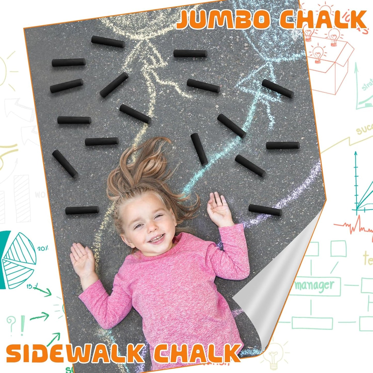 40 Pcs Sidewalk Chalks for Kids Non Toxic Jumbo Chalk for Party Gift Outdoor Art Classroom Play Painting (Black)
