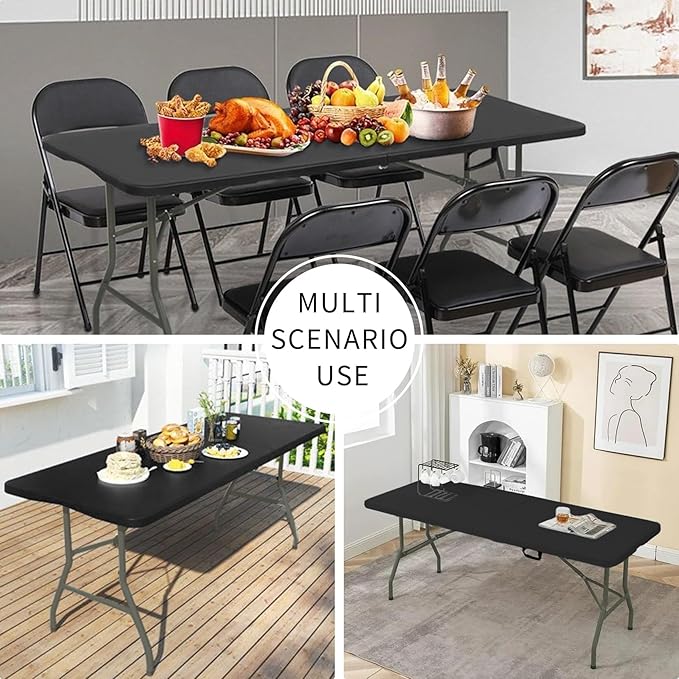 Folding Tables with Carrying Handle Lightweight Rectangular Portable Plastic Camping Table Steel Legs for Party, Dining, Wedding, Events, Picnic Indoor, Outdoor (5FT, Black)