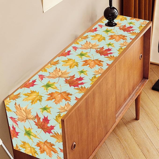 Fall Table Runner, Farmhouse Seasonal Autumn Maple Leaves Harvest Thanksgiving Country Coffee Table Center Decor for Home Kitchen Dining Patio Holiday Party Indoor Outdoor Decorations, 13"x108" Inch