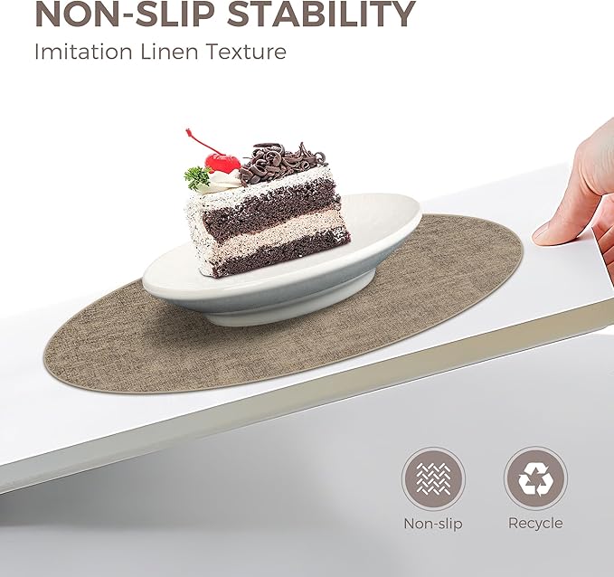 13" Round Placemats Set of 4, Reversible Faux Leather Heat Resistant Table Mats, Waterproof Oilproof Wipeable Table Protective Placemats for Vinyl, Washable for Indoor & Outdoor Use (4, Light Coffee)