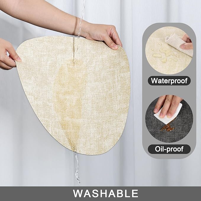 Placemats and Coasters, Washable Reversible Placemats Round Faux Leather Wipeable Place Mats Non Slip Heat Resistant Indoor Outdoor Table Mats (Set of 4, Gray Cream)