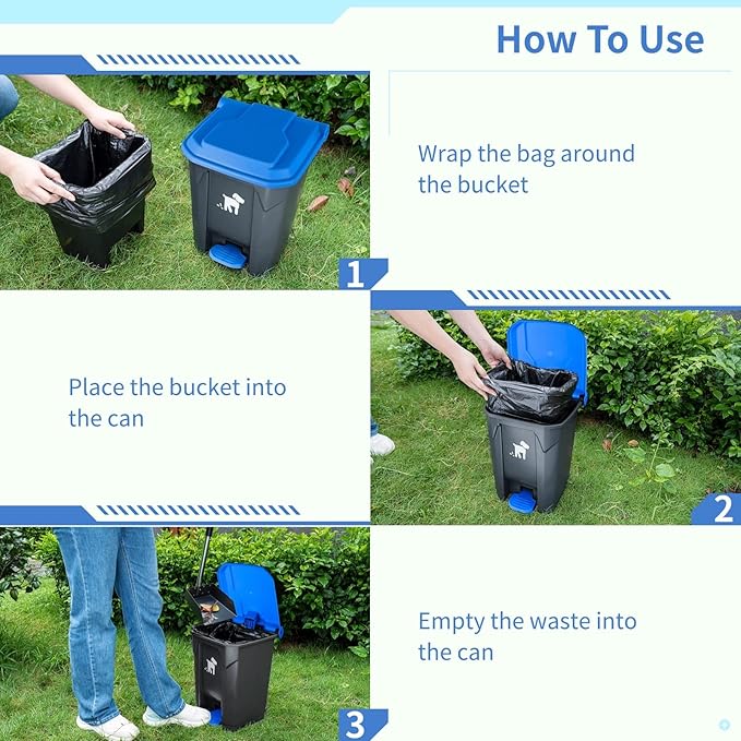 Outdoor Pet Waste Container - 20L with Removable Inner Bin, 150 Waste Bags for Small/Large Dog Families