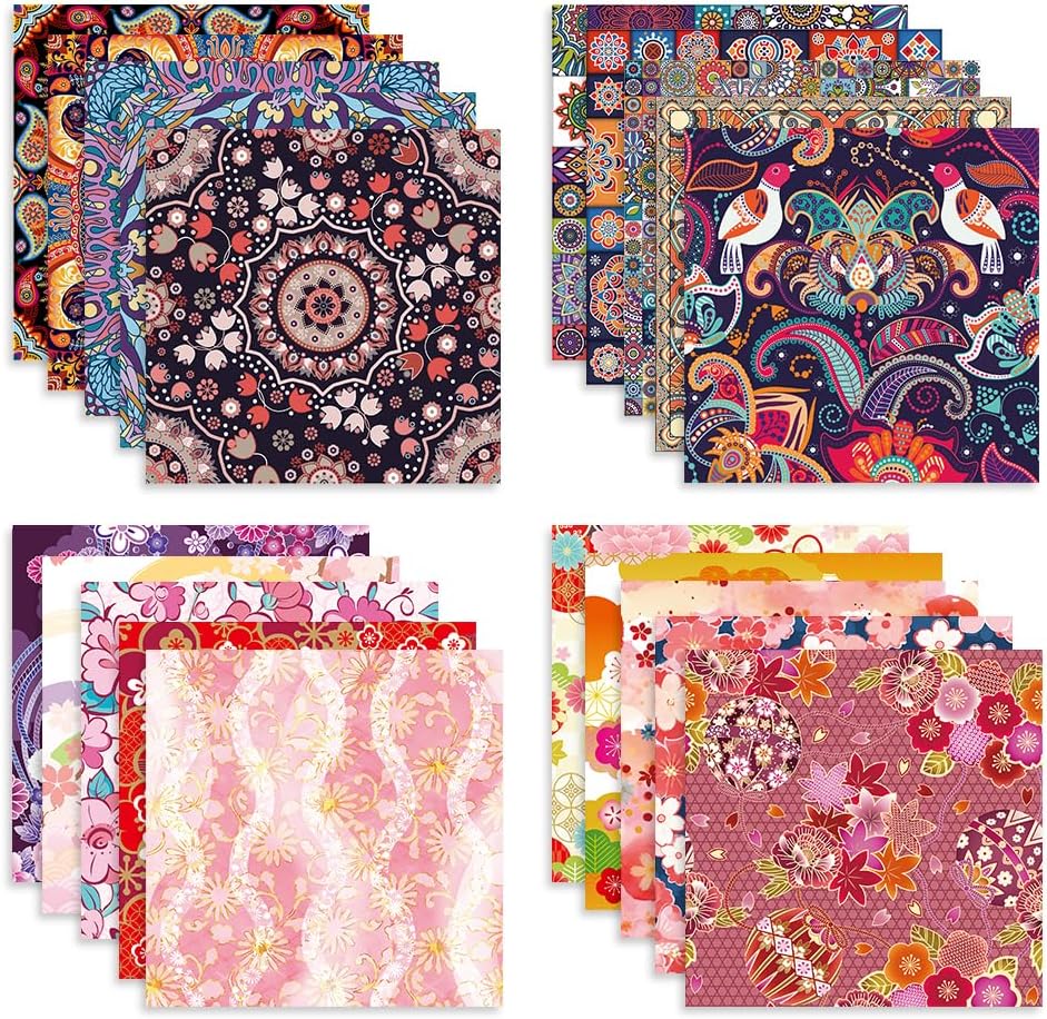 Origami Paper Kit 100 Sheets 70GSM 6 Inch Square Double Sided Color 100 Vivid Solid Colors for Hand Crafts Origami Paper Arts Creativity. Bohemian Blossom