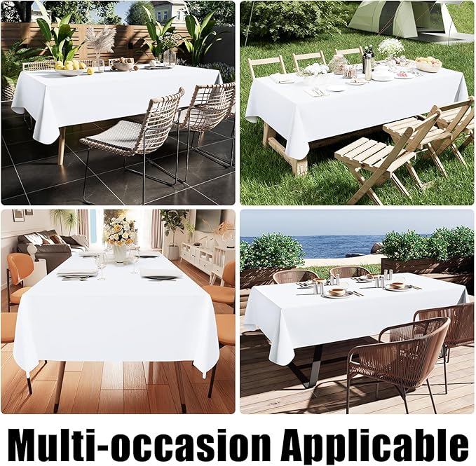 Smiry Rectangle Table Cloth 60x120 Inch, Waterproof Wipeable Vinyl Tablecloths Protector, Oil Spill Proof Plastic Table Cover for Dining, Picnic, Camping, Outdoor, White