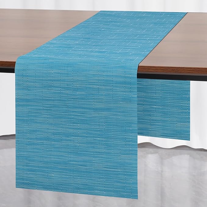 Myir JUN Table Runner, Vinyl Table Runner Indoor Arbitrarily Cropped Runner for Table Heatproof for Home Party (Blue, 15 x 94 inch)