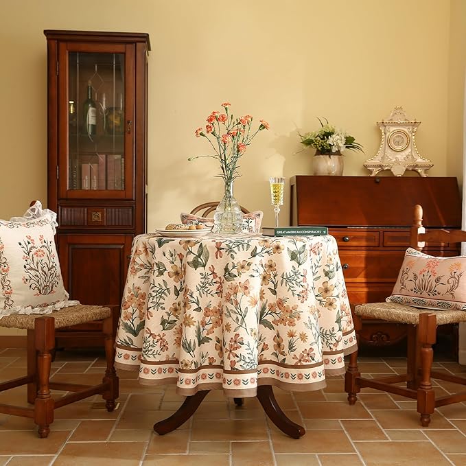 Designer Linen Round Tablecloth,William Morris Vintage Soft and Durable Table Cloth,Decorative Table Cover for Kitchen,Dining,Thanksgiving,Tea Party,Christmas,Diameter 67"-Athea