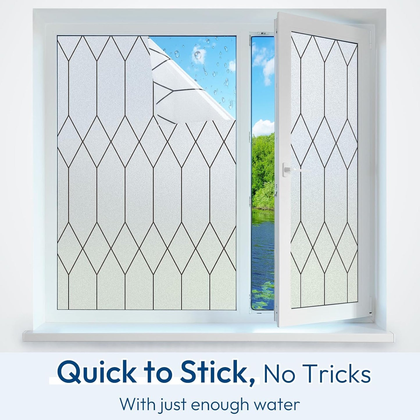 rabbitgoo Window Privacy Film for Glass Windows, Frosted Glass Cling with Decorative Moroccan Lattice, Removable Heat Control Sun Blocking Door Covering Sticker for Home Bathroom, 17.5 x 78.7 inches