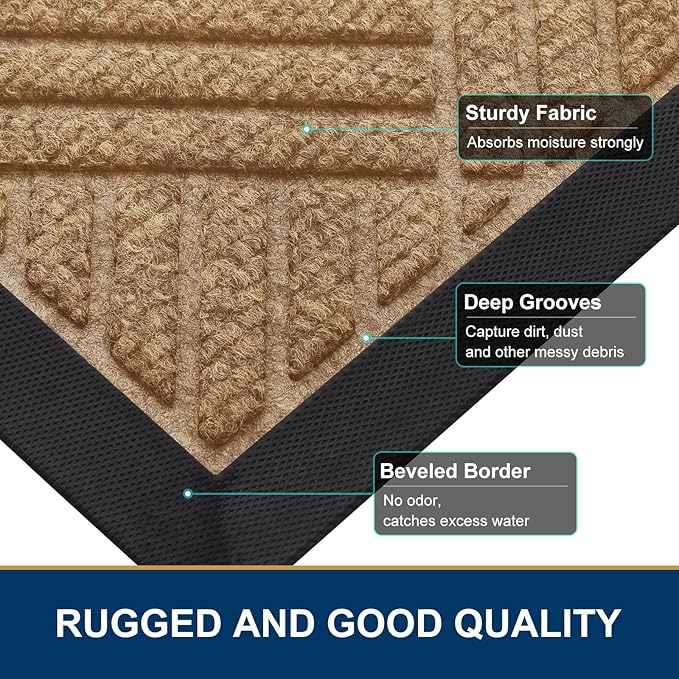 Smiry Front Door Mat Outside Entrance, Heavy Duty Outdoor Indoor Mat, Natural Rubber Doormat, Non Slip, Trap Dirt and Moisture, Easy Clean, Low Profile Patio Porch Entryway Mat, 71x23, Coffee