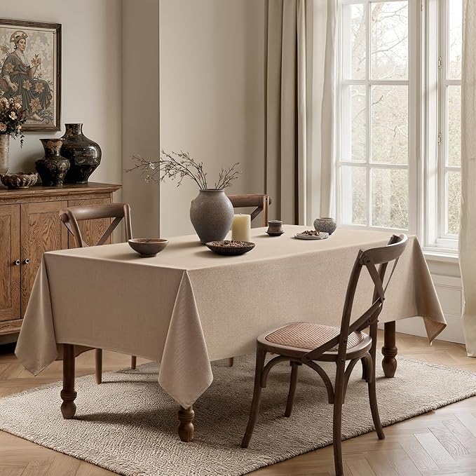 MIULEE Brown Linen Polyester Tablecloth 60x84 Inch Rectangle Table Cloth Waterproof,Stain Resistant & Wrinkle Resistant for Dining Party Wedding