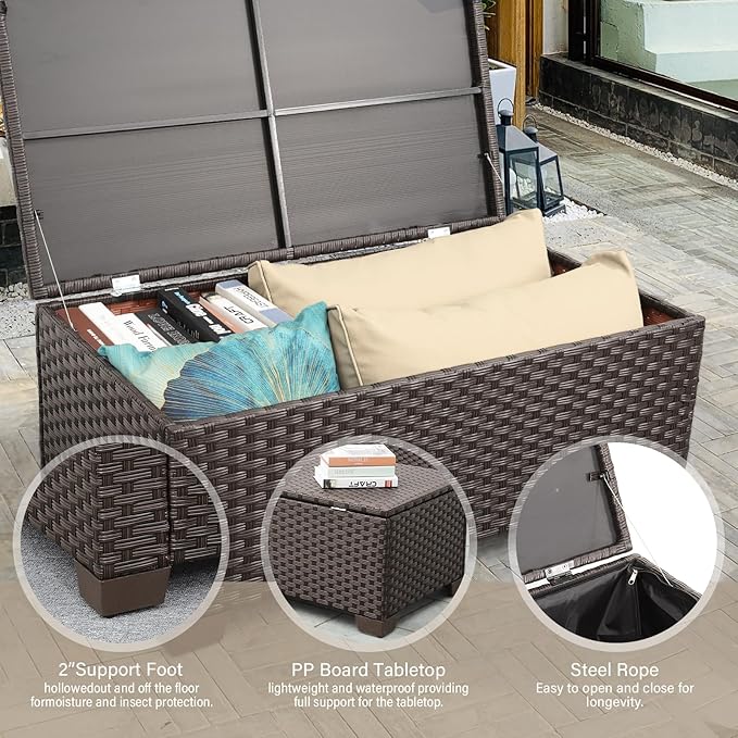 7 PCS Patio Furniture Set Outdoor Patio Furniture with Storage Table Outdoor Couch Patio Chairs Outdoor Conversation Set with Non-Slip Cushions Waterproof Covers, Khaki