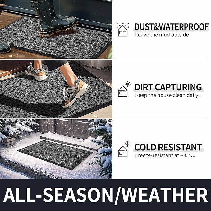 Yimobra Front Door Mat Outside Entrance 29.5x17, Waterproof Heavy Duty Outdoor Mats for Front Door, Non Slip Rubber Entry Mat for Garage Patio Indoor, Mix Grey