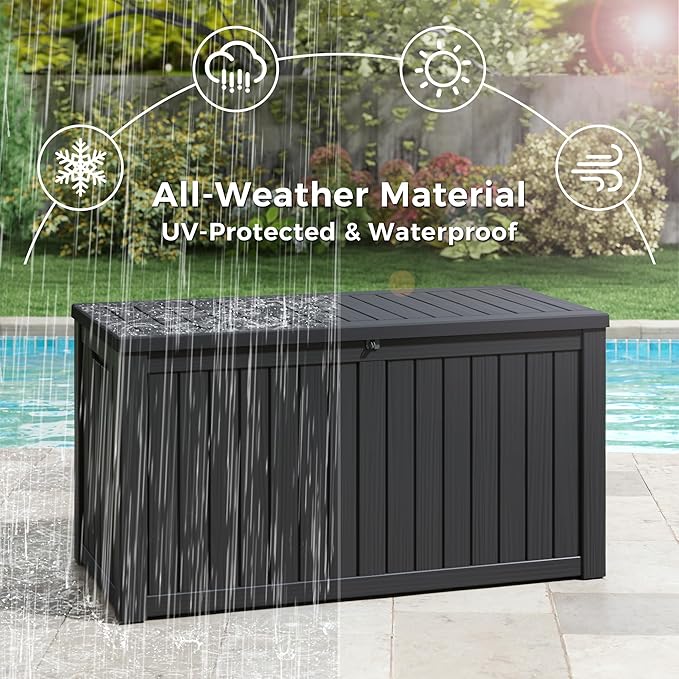 NUNU LAB 180 Gallon Outdoor Storage Box Waterproof, Outside Package Delivery Deck Boxes with Lockable Lid, Backyard Storage Bin For Garden Tools, Patio Cushions, Black