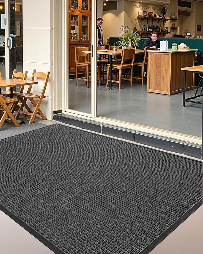 Color&Geometry Large Front Door Mat Outside Entrance, Heavy Duty Non Slip Low Profile Doormat for Entryway, Trap Dirt and Moisture Welcome Mats All-Weather, Easy Clean, Patio, Garage, 28"x60" Grey