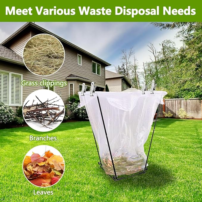 Garden Trash Bag Holder - Outdoor Leaf Bag Holder Support Stand Multi-Use Metal Garbage Bag Frame Holds 30-45 Gallons Bag for Yard Work Camping Leaves Gardening Parties Weeding