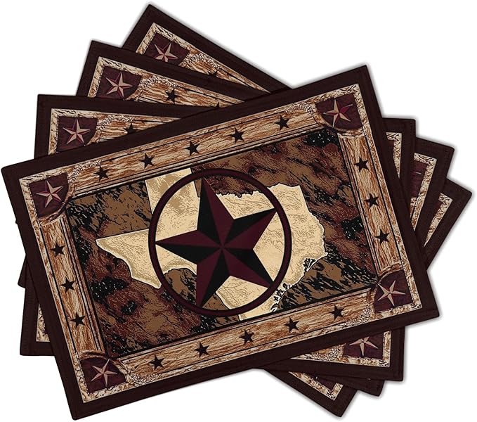 Giwawa Texas Stars Placemats Set of 4, Rustic Western Style Brown Wood Linen Table Mat 12x18 Inch, Vintage Cabin Primitive Decorative Washable Place Mats for Kitchen Dining Desktop Tabletop