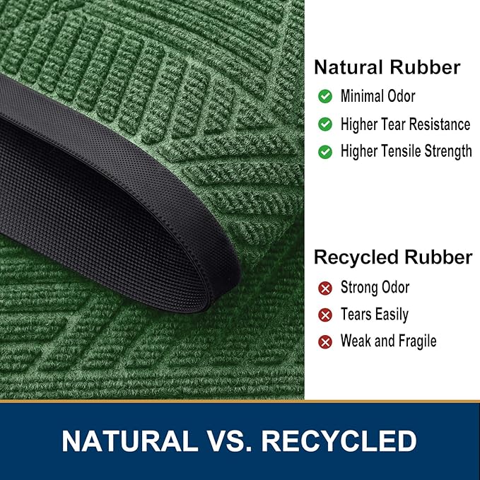 Smiry Front Door Mat Outside Entrance, Heavy Duty Sturdy Natural Rubber Doormat, Trap Dirt and Moisture, Easy Clean Low Profile Mats for Indoor Outdoor Entry, Irregular Triangle (59x35, Green)