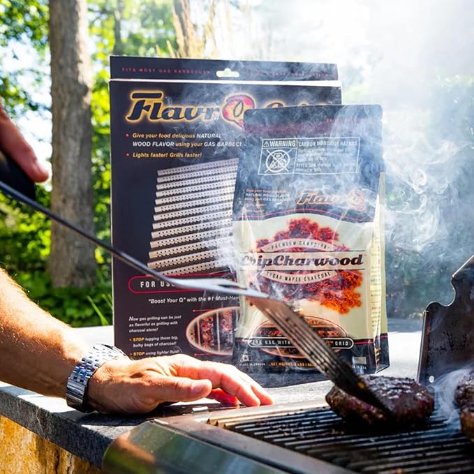 FlavrQ® 2lb Bag of Charcoal Chips - Convert Gas Grill to Charcoal in Seconds - 100% All-Natural and Chemical-Free Canadian Sugar Maple Wood - Cooks Faster and sear Food About 50% Faster