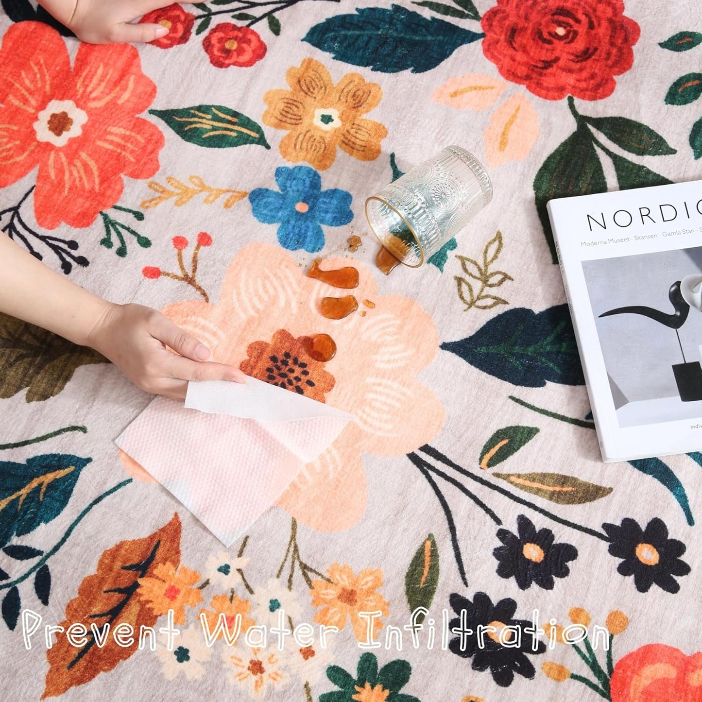 Rugcomf Area Rugs 8x10 Rug for Living Room Clearance Washable Boho Area Rug Non Slip Floral Vintage Low Pile Large Rug for Living Room, Bedroom, Farmhouse, Dining Room, Kids Playroom(Beige)