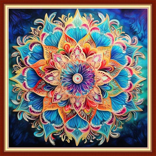 Foxhool Beginners Cross Stitch Kits Stamped Full Range of Embroidery Kits for Adults DIY Cross Stitches kit Embroidery Patterns for Needlepoint kit-Magic Mandala 18x18 inch