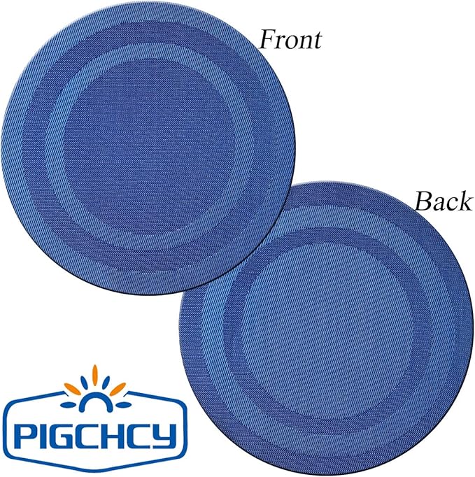 Round Placemat Set of 6 Heat Resistant Vinyl Washable Kitchen 15 inch Placemats for Home Indoor Outdoor Party (6pcs Round, Navy Blue)