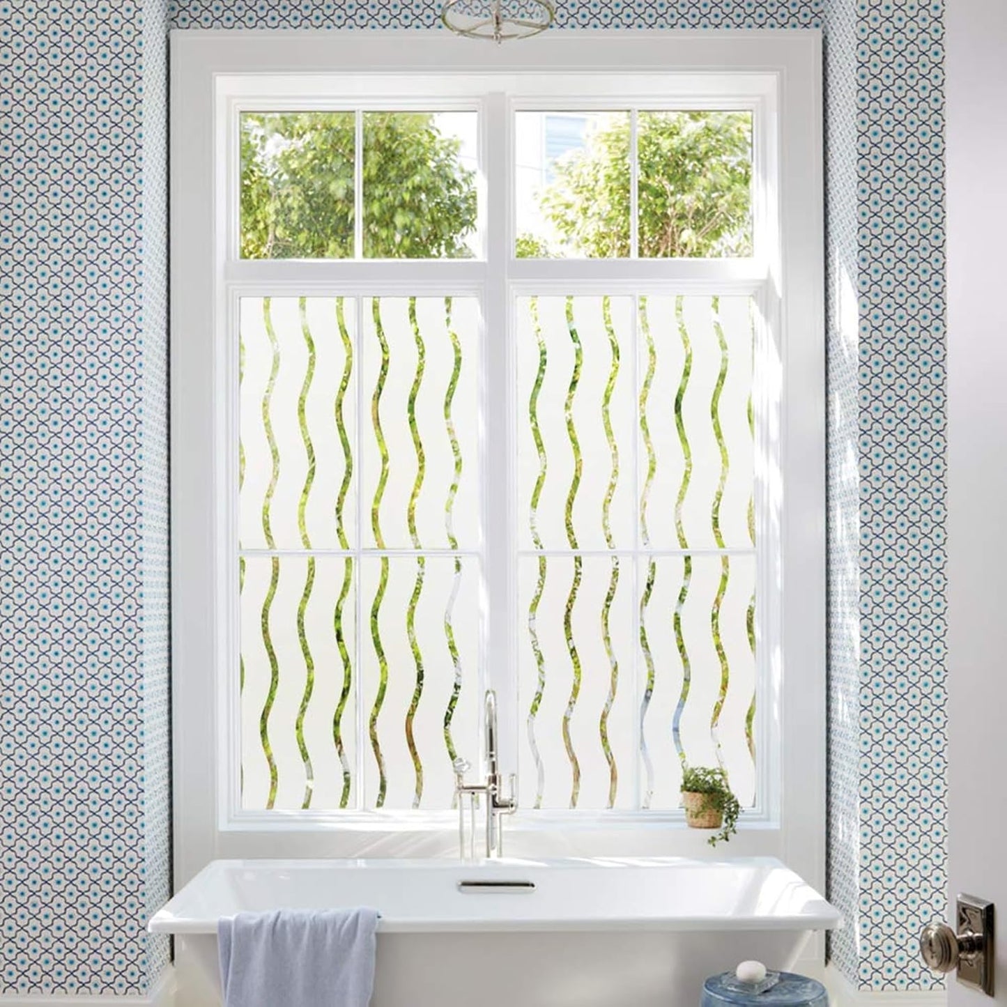 LEMON CLOUD Window Film for Privacy and Light Protection,Non Adhesive Removable Glass Covering Opaque Window Sticker Self Static Cling Vinyl Glass Film for Home Office (11.8 x 78.7 Inch,Wavy)