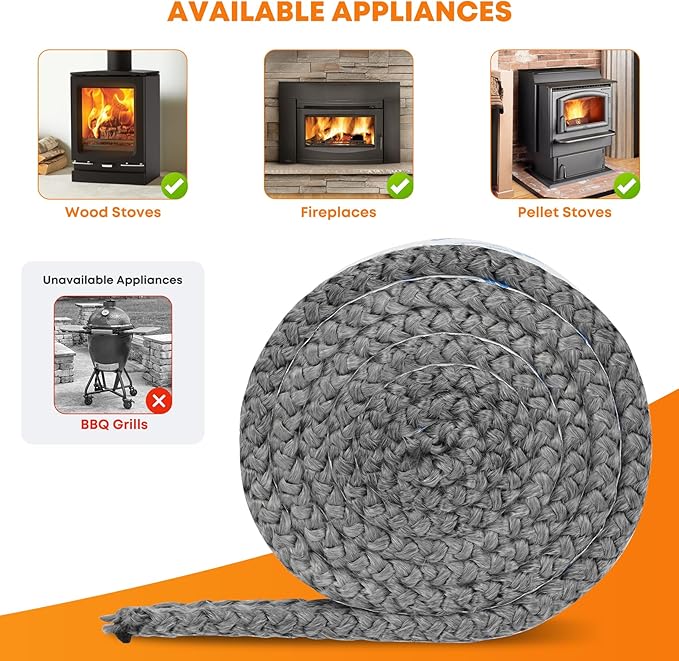 Stanbroil Stove Gasket Tape - 5/8" Width, 3/8" Thick, 72" Length Self Adhesive Flat for Stoves and Fireplaces - High Temperature Fiberglass