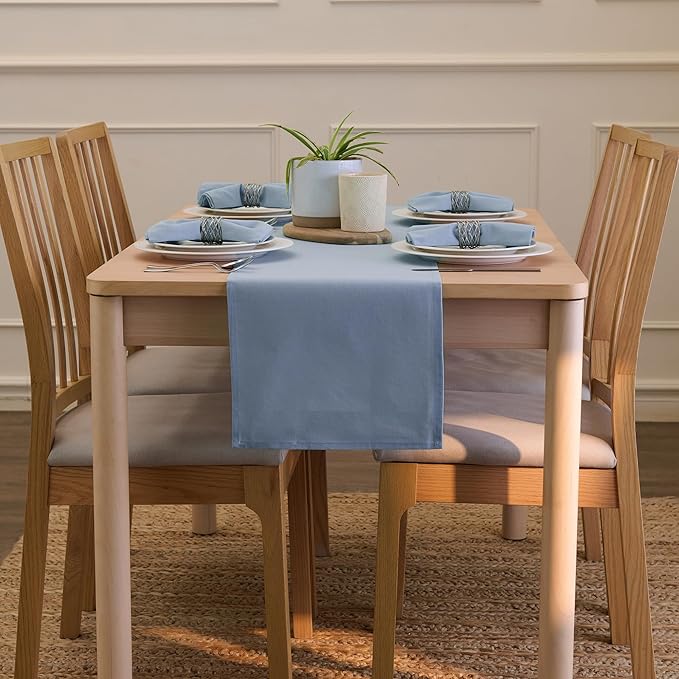Encasa XO Table Runner 13"x59" Long | Cotton Canvas Fabric | B Grey Solid Color | Machine Washable & Durable
