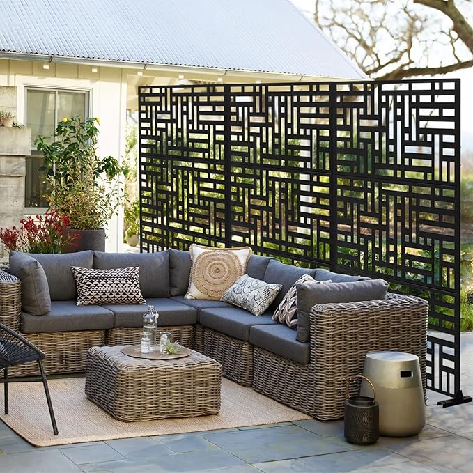 72" H×47" W Metal Privacy Screen, Outdoor Indoor Privacy Screens with Stand Panels, Free Standing Decorative Privacy Screen for Patio