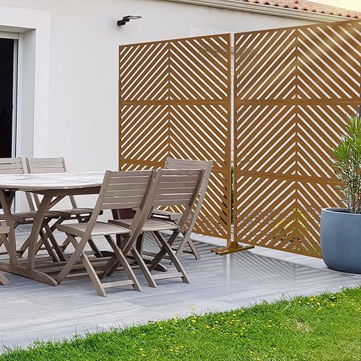 Casaphoria 72" H x 47" W Metal Privacy Screen, Freestanding Outdoor Screen for Deck, Patio & Balcony - Versatile Decorative Privacy Panels for Home & Garden Use (Brown-Parallel)