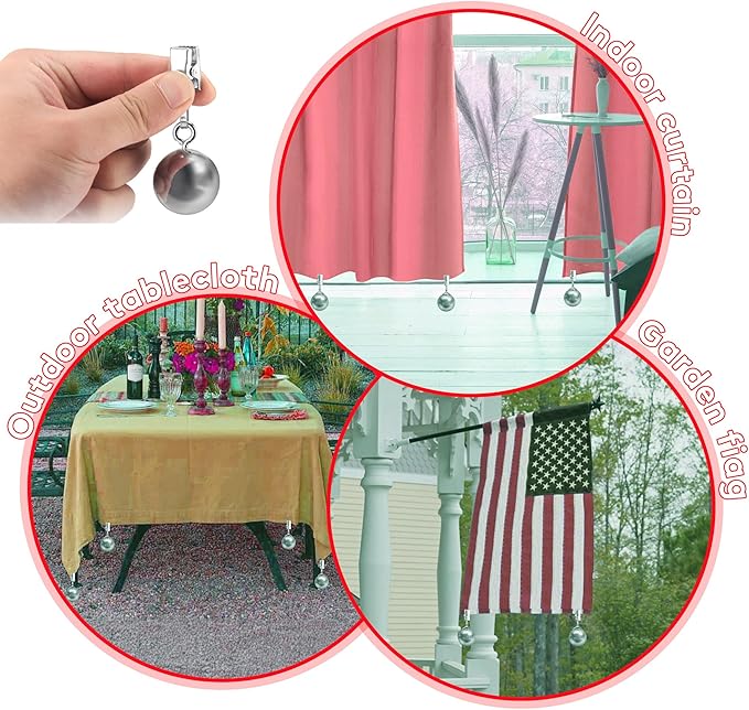 16 Pack Weights for Outdoor Curtains - Stainless Steel Clip Down Weights for Pergola, Patio, Gazebo, Cabana - Garden Flag, Shower Curtain, Tablecloth Drapery