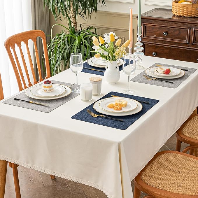 Romanstile Reversible Vinyl Placemats Set of 6, Faux Leather 100% Waterproof Oil-proof Wipeable Place Mats, Heat Resistant Dual Sided Table Mats for Kitchen/Dining/Party (Grey Nave Blue, 12 x 17 Inch)