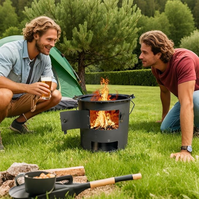 Rocket Stove Camping – Outdoor Wood Burner | Portable Outdoor Cookware With Grill And Tongs, Ideal For Survival, Backpacking, Hiking, RV Travel, Preparedness, Bonfires, Patio, Cooking Advent