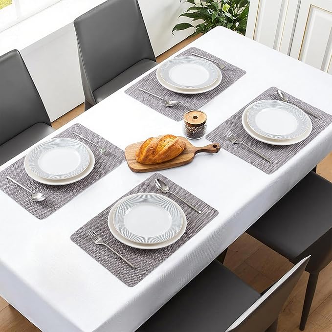 POLYTE Indoor/Outdoor Washable Woven Vinyl Table Dining Placemats, Set of 4