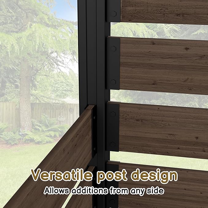 MUPATER 49” H×78” W Outdoor Privacy Screen Fence, No Dig Wooden Privacy Fence Panel for Hard Ground and Soil, 2 Way to Use, Privacy Wall with Aluminum Post, Air Conditioner Fence, Brown (2 Panels)