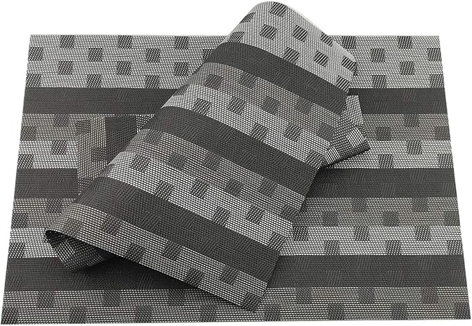 Gugrida Black Placemats 6pcs Placemats Stain PVC Table Mats Woven Vinyl Placemats