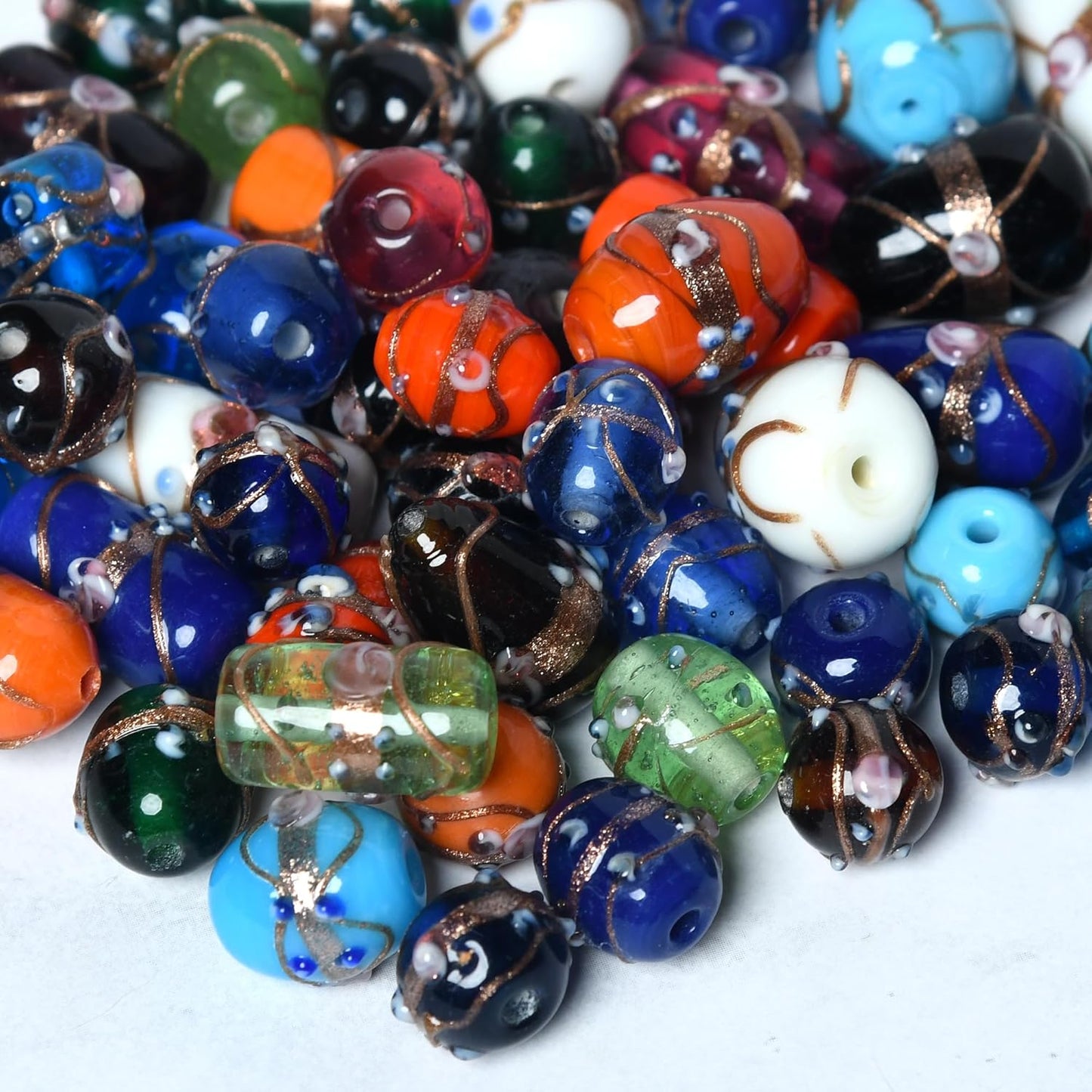 2/3 LB Bag of Assorted Glass Beads for Jewelry Making, Lampwork Murano Bead Mix for Bracelets and Necklaces, Crafting Beads Supplies Kit, Large & Small Beads (Wedding Cake Mix)
