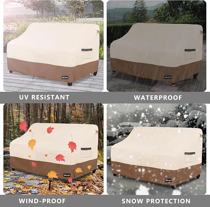 2-Seater Patio Loveseat Cover,58W x 32.5D x 31H Inches Outdoor Couch Cover,100% Waterproof Heavy Duty Patio Sofa Covers,Patio Furniture Covers,Beige&Brown