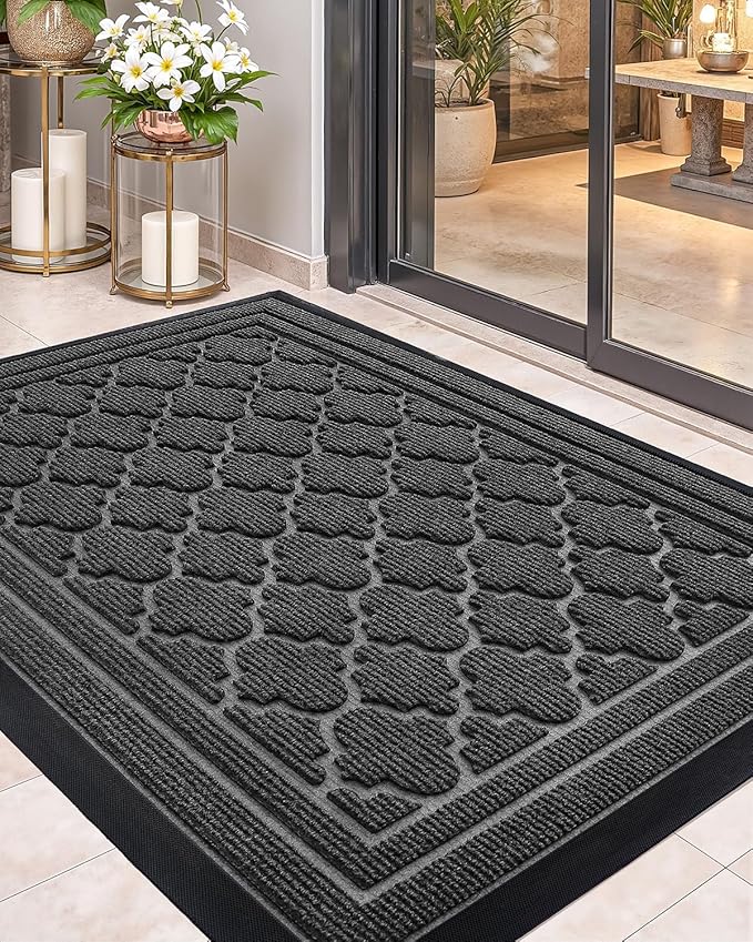 Color&Geometry Large Front Door Mat Outside Entrance, Heavy Duty Non Slip Low Profile Doormat for Entryway, Trap Dirt and Moisture Welcome Mats All-Weather, Easy Clean, Patio, Garage, 36"x60" Grey