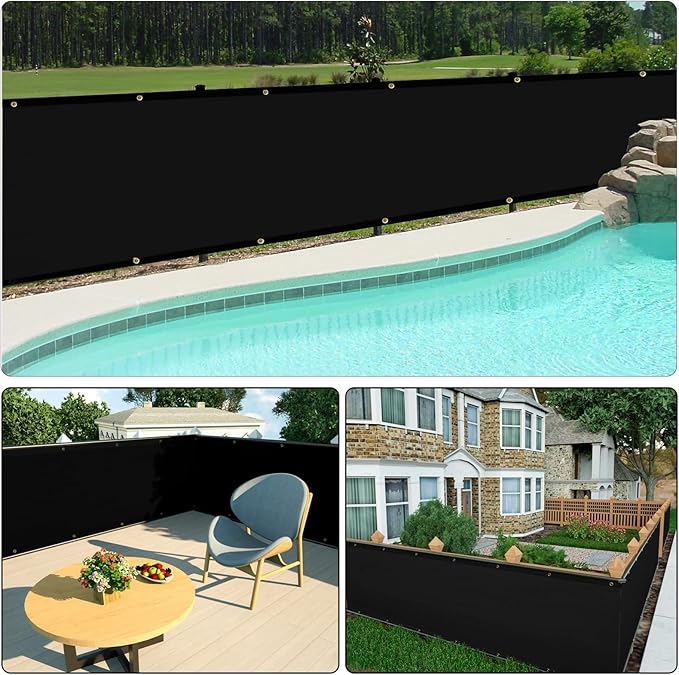 UPGRADE Privacy Screen 3' x 16' Fence Commercial Shade Cover with Brass Grommets Heavy Duty Perfect for Outdoor Back Yard, Black, Customizable