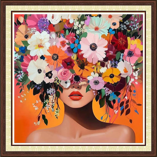 Findvoor Counted Cross Stitch Kits for Adults Full Range of Cross Stitching Embroidery Unprinted Pattern for Beginners, 11CT Needlepoint Kit Patterns Embroidery Kits-Magical Flower Girl 18x18 inch