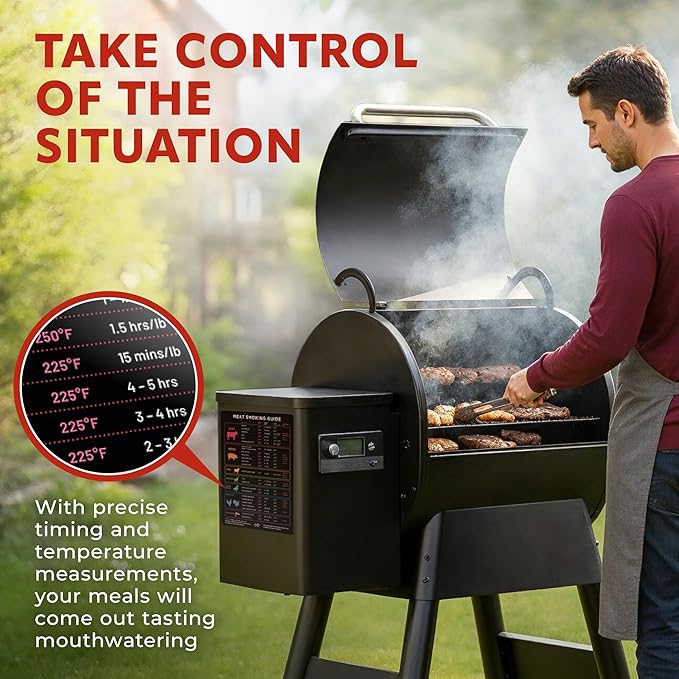 X-Large Meat Temperature Magnet & BBQ Smoker Guide - 8.5" x 11" - Smoker & Pellet Grill Accessories - Wood, Time, & Temp - BBQ Accessories - Grilling Gifts for Men
