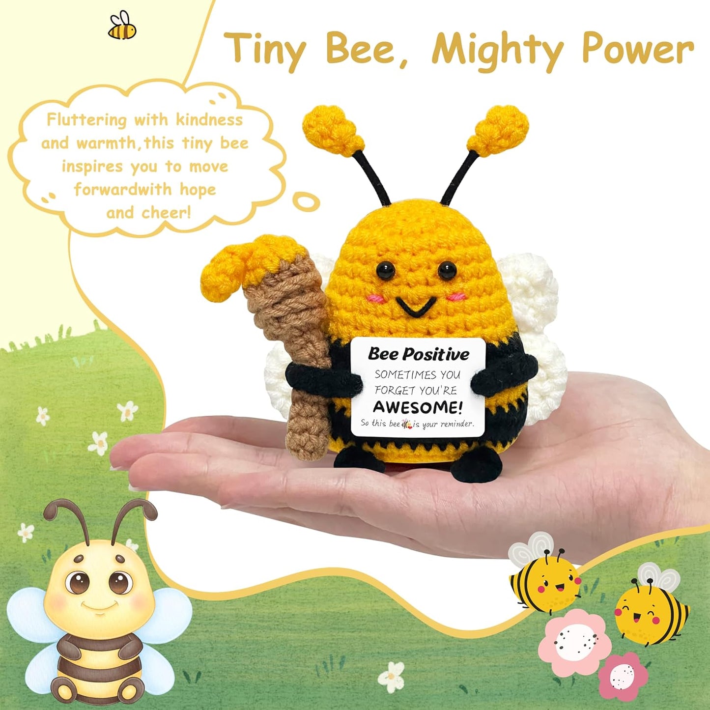 Positive Crochet Animals Bee Gifts - Birthday Gifts for Women Men, Inspirational Gift for Sister Friends Coworkers Boss, Appreciation Presents, Emotional Cheer Up Crochet Bee Cute Decor Small Stuff