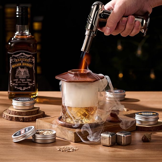 Whiskey Smoker Kit with Torch - 6 Flavors Wood Chips, Old Fashioned Cocktail Drink Smoker Kit, Birthday Bourbon White Elephant Gifts for Adults, Men, Husband, Dad, Christmas, Whiskey Lover(No Butane)