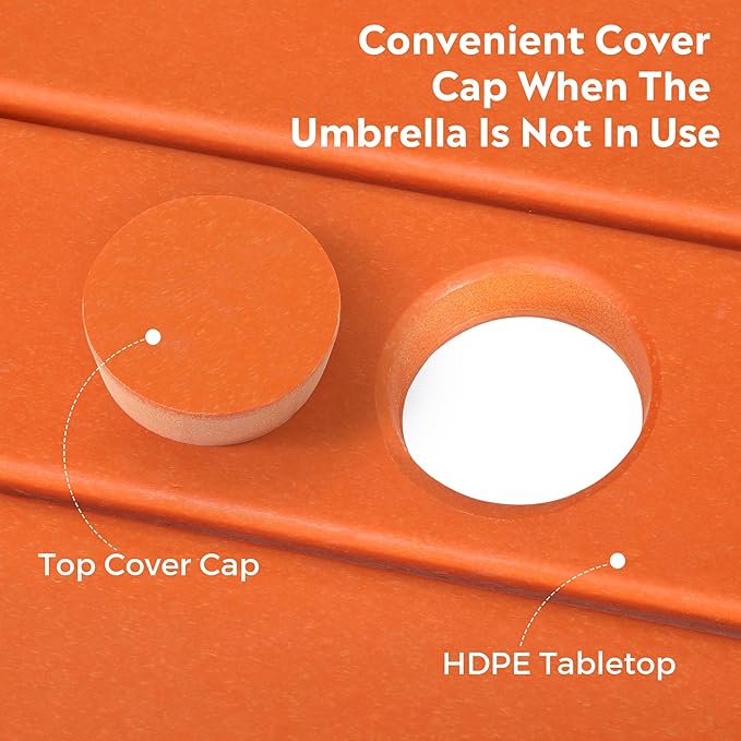Costaelm Outdoor Bar Table, 42" Counter Height Square Patio Cocktail Bar Table with Umbrella Hole, Patio Bistro Dining Pub Table for Front Porch Deck Backyard Garden, Orange