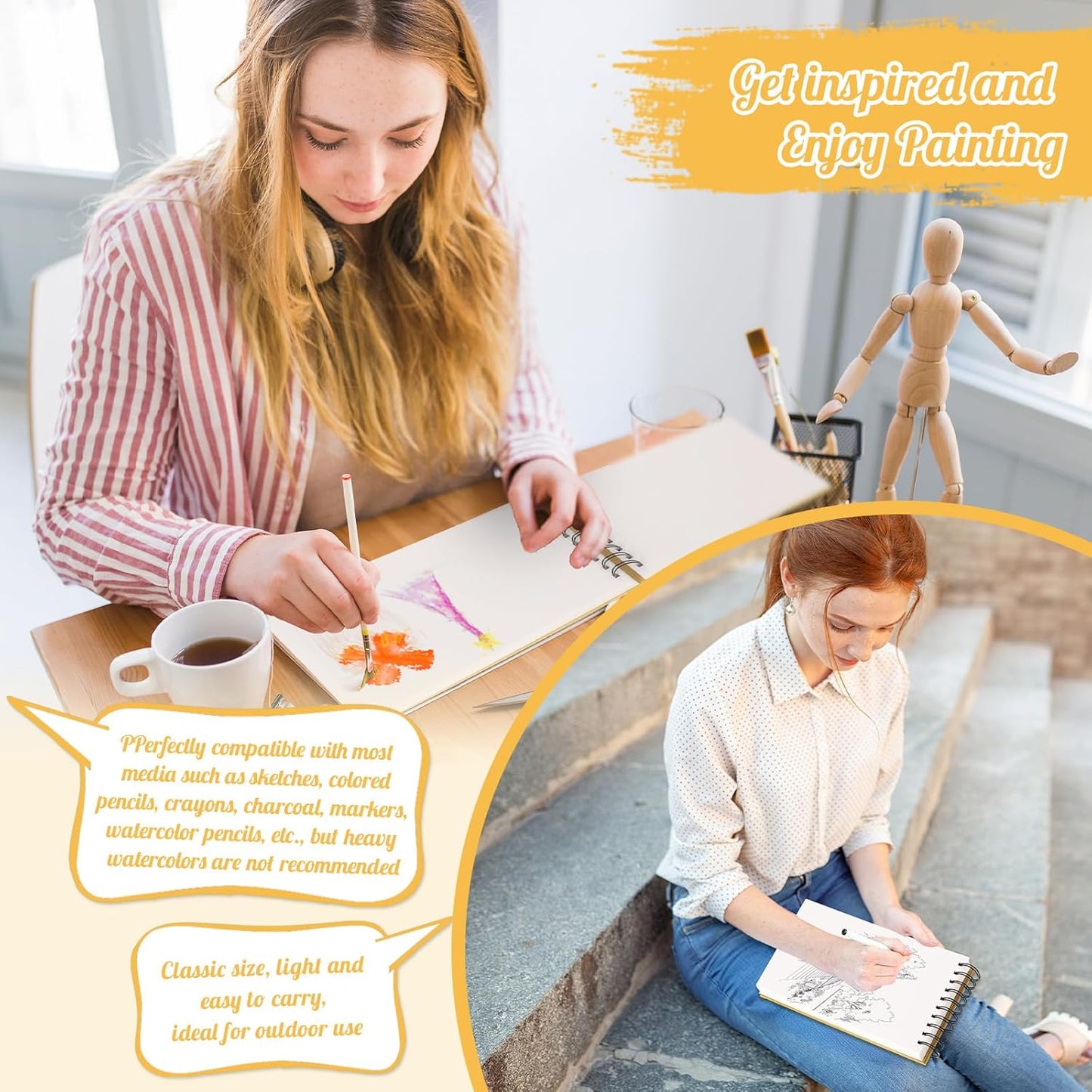 A5 Sketch Book, Mixed Media Sketchbook 60 Sheets, 98lb/160gsm Heavyweight Spiral Artist Sketch Pad for Sketching Drawing, Pastel, Acrylic, Craft, Ideal Gift